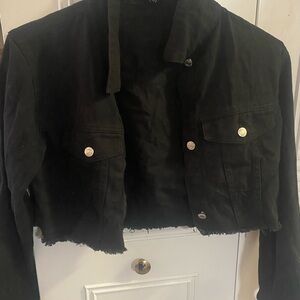 SHEIN Black Frayed Hem Denim Jacket